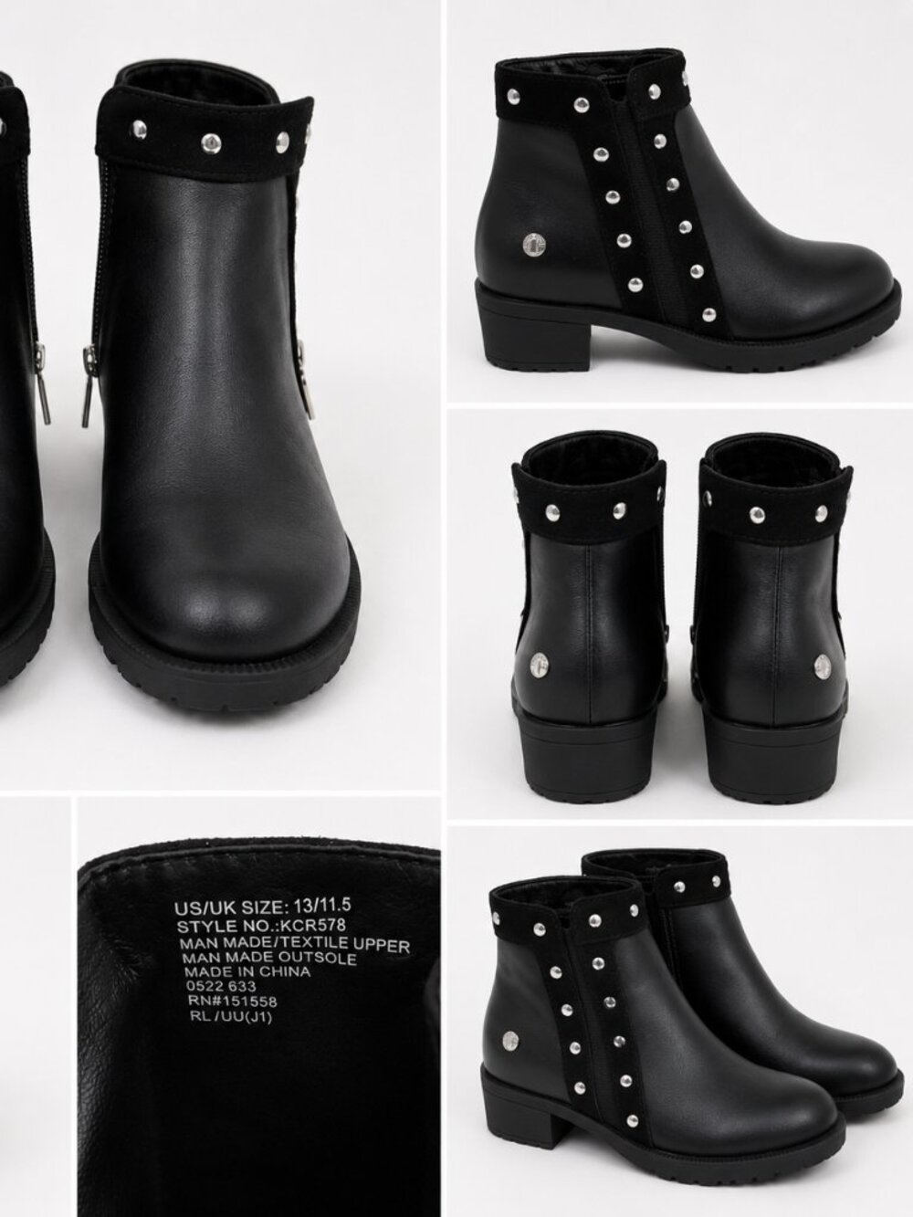 Kenneth Cole Reaction Girls Black Studded Ankle Boots Size 13 - Picture 2 of 2